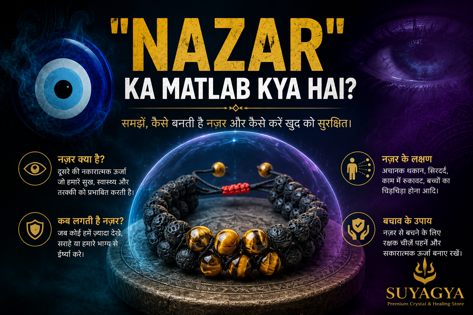 Kya nazar sach mein lagti hai – Tiger Eye Nazar Suraksha Bracelet reflected in eye, science aur dharma ka jawab – Suyagya India